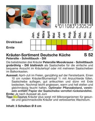 Kräutersortiment Deutsche Küche Saatscheibe